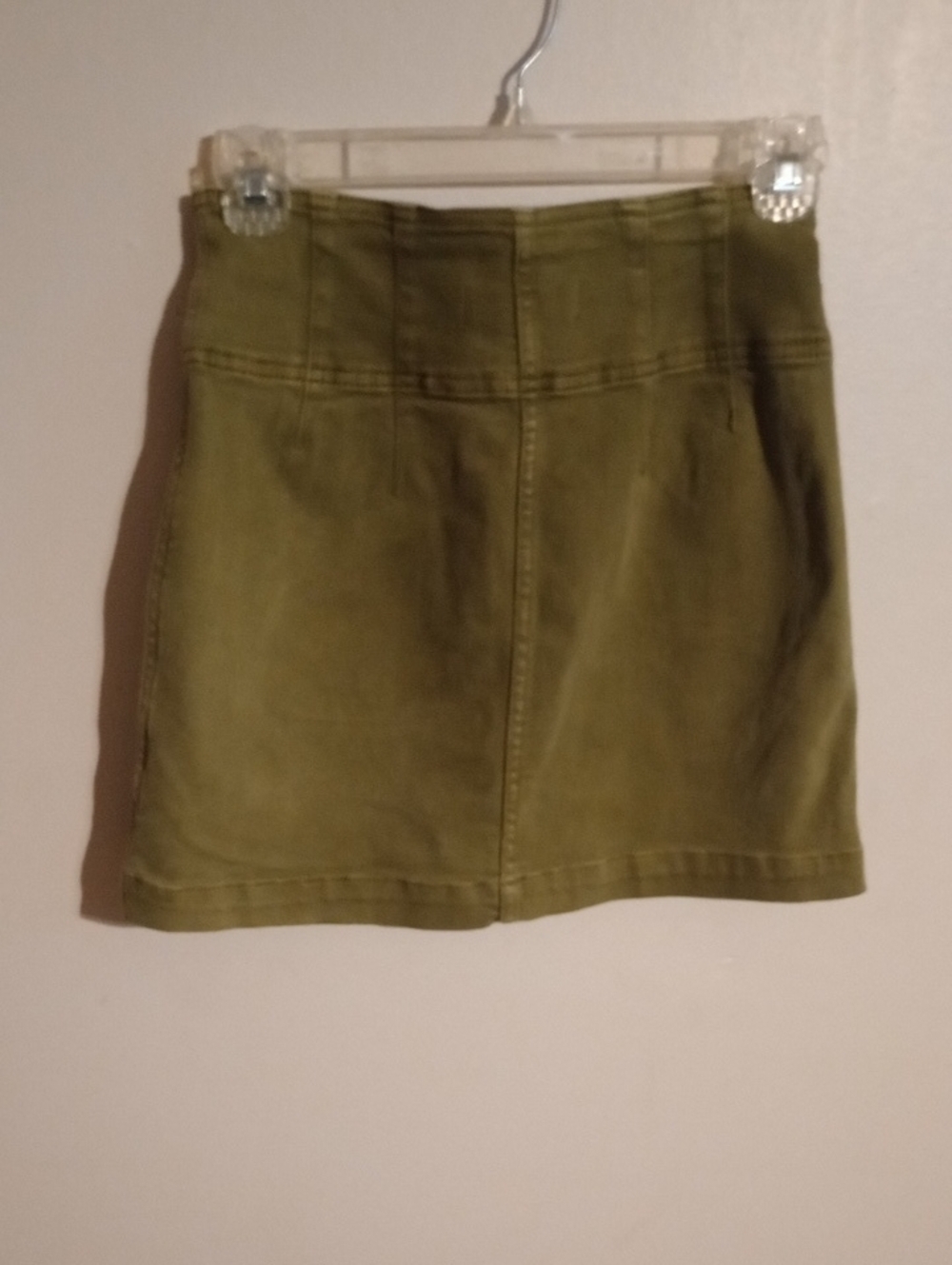 We The Free Olive Green A-Line Denim Mini Skirt